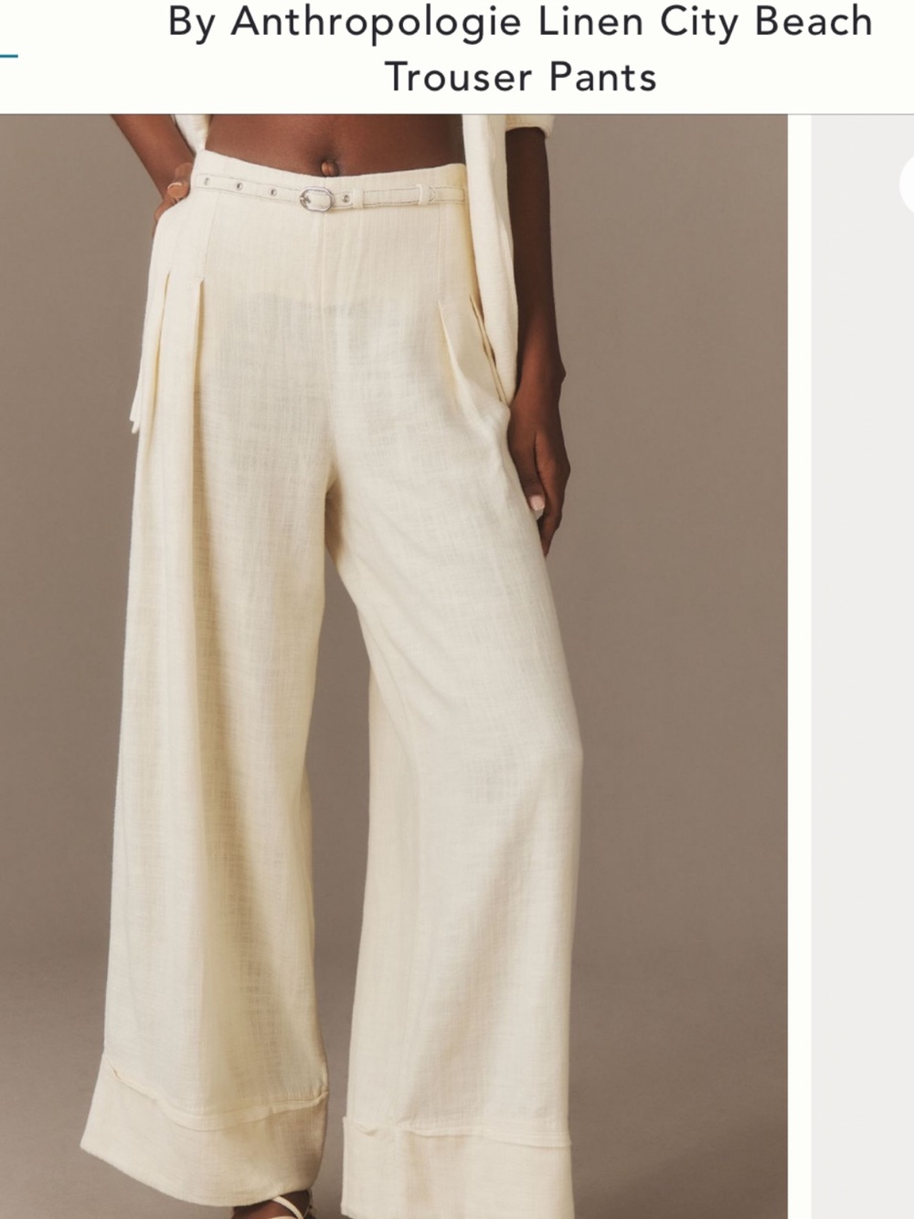 Anthropologie Wide-Leg Linen blend Trousers in Cream 38 8